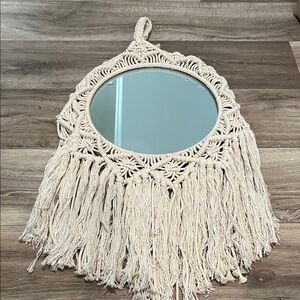 EARTHBOUND Beige Macrame Fringe Mirror